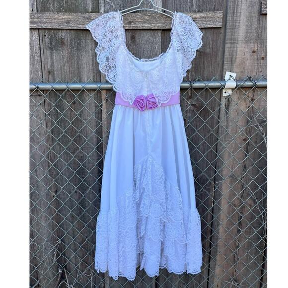 Vint. 80s Gone With The Wind Southern Belle Lace Ruffles White Purple Prom Dress - Picture 2 of 15